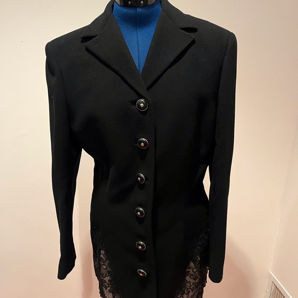 Versace Black Blazer with Notched Lapel and Tailored Fit